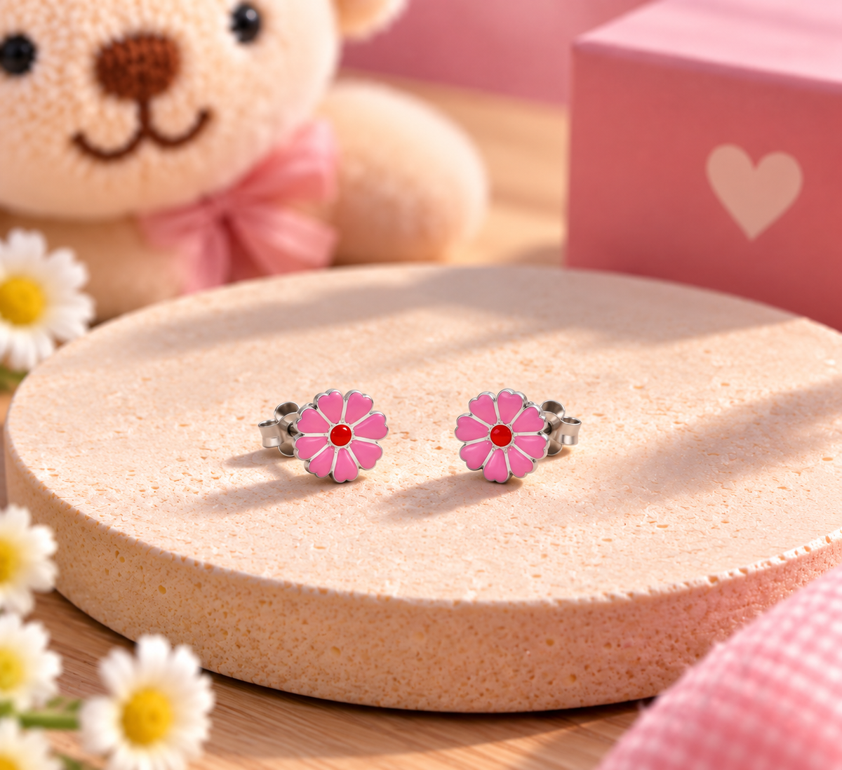 Rosa Blumen Ohrstecker für Kinder