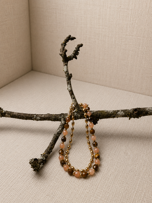 Naturstein Würfel Armband mit Navettekette