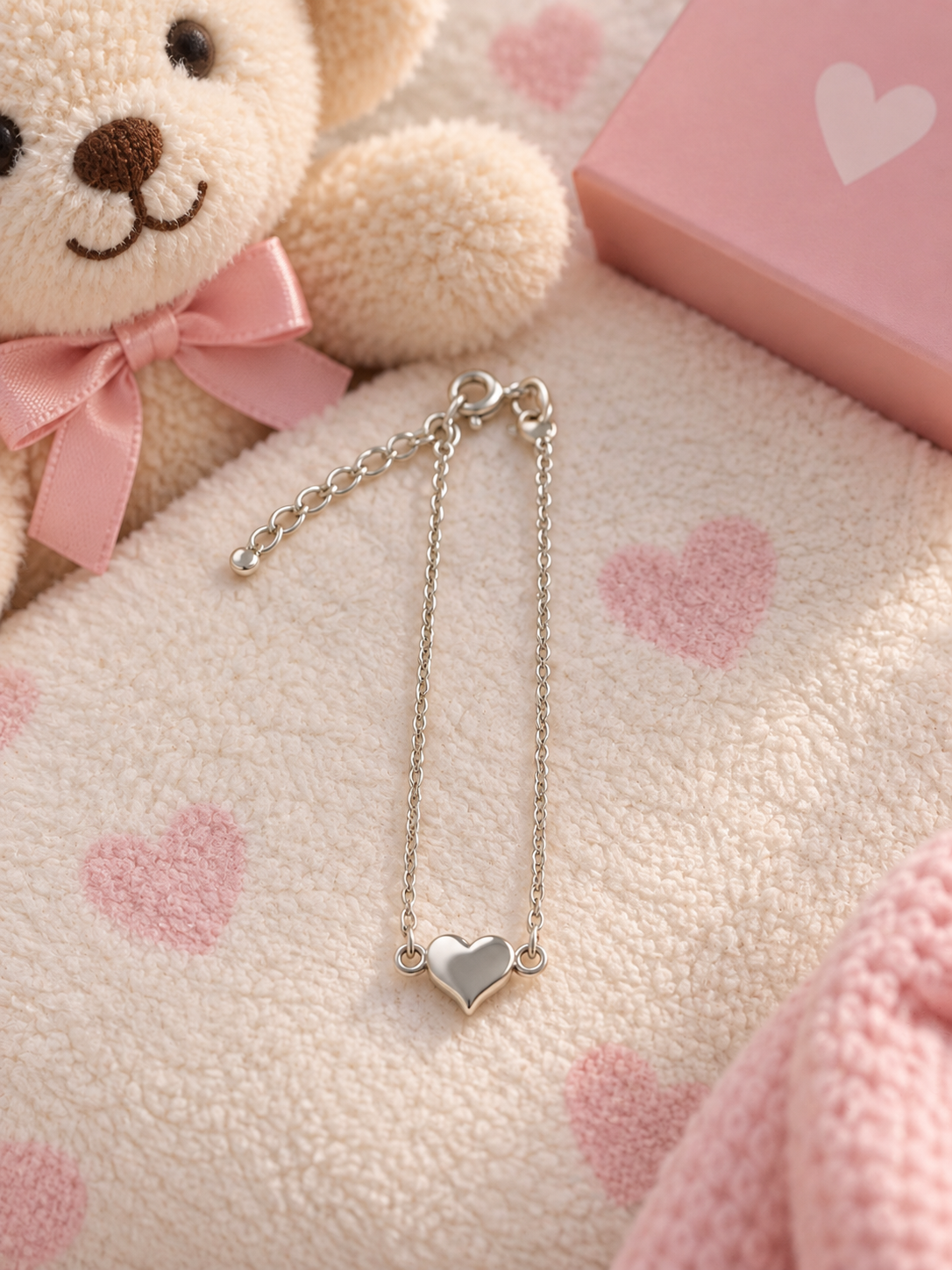 Kinderarmband mit Herzfeder Anhänger 925 Sterling Silber