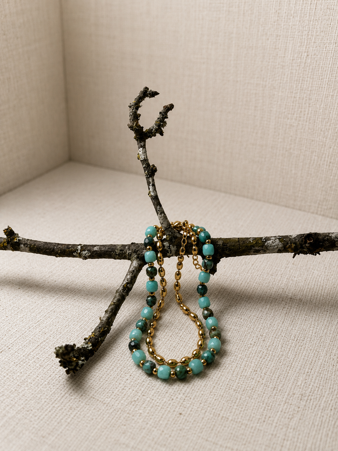 Naturstein Würfel Armband mit Navettekette