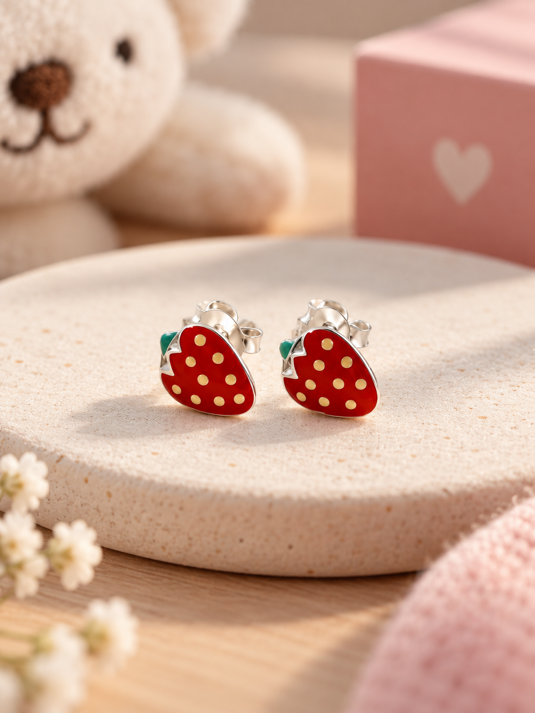Erdbeer Ohrringe für Kinder 925 Sterling Silber