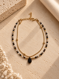 Onyx Armband 2-reihig Edelstahl, 18 K Gelbgold vergoldet